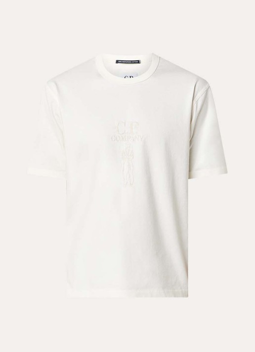 C.P. Company Twisted T-shirt met logoborduring - voorkant 3 vanillegeel