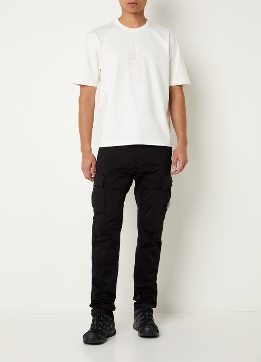 C.P. Company Twisted T-shirt met logoborduring - voorkant 4 vanillegeel