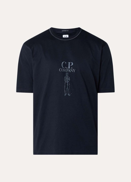 C.P. Company Twisted T-shirt met logoborduring - voorkant 2 donkerblauw