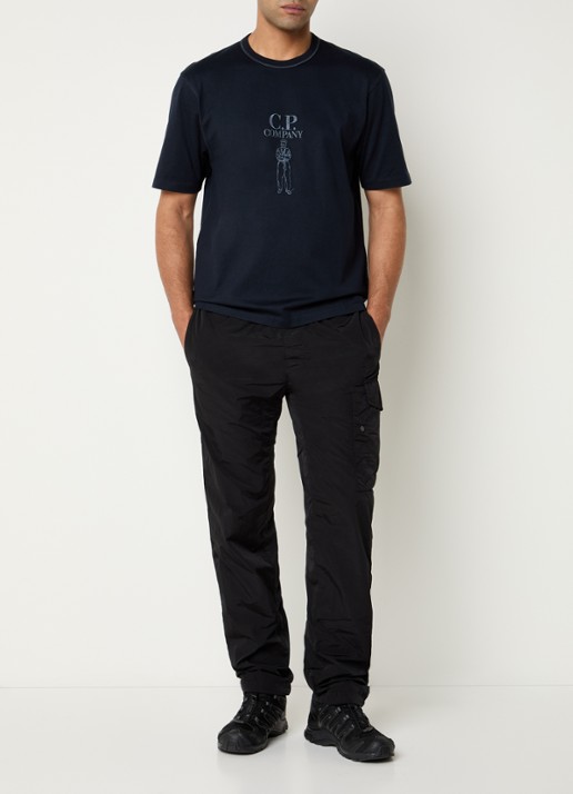 C.P. Company Twisted T-shirt met logoborduring - voorkant 3 donkerblauw