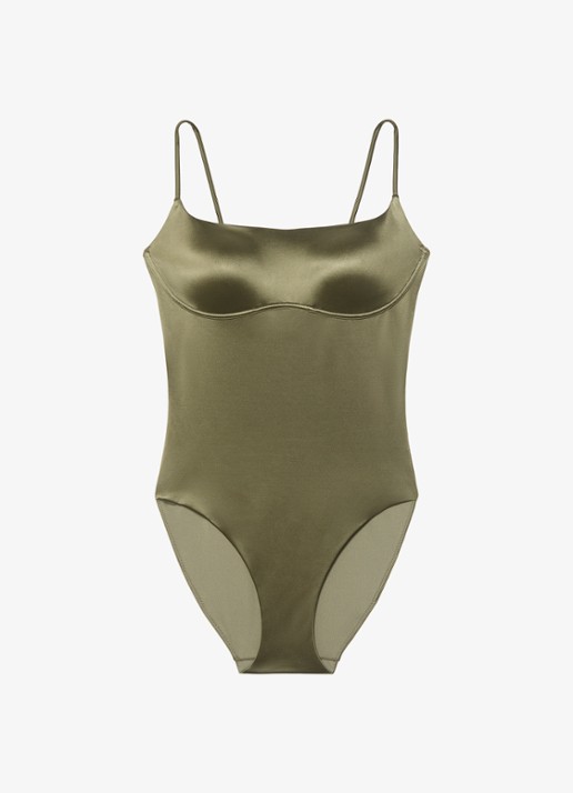 Calvin Klein Badpak met ronde hals - voorkant mosgroen