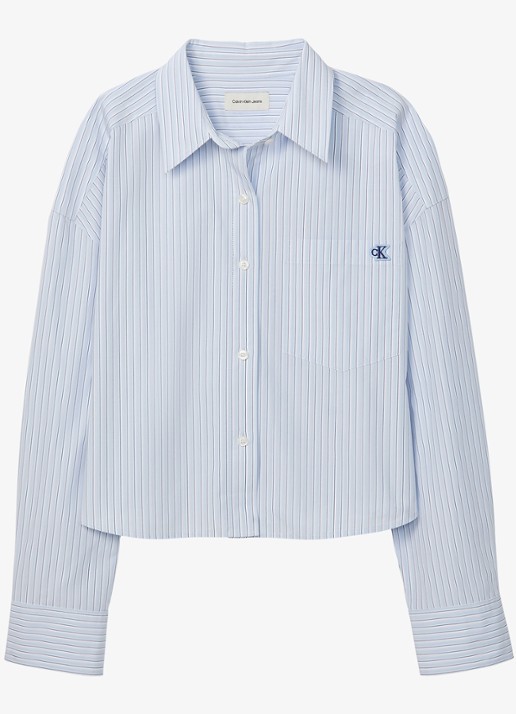 Calvin Klein Blouse met streepprint - voorkant 5 lichtblauw