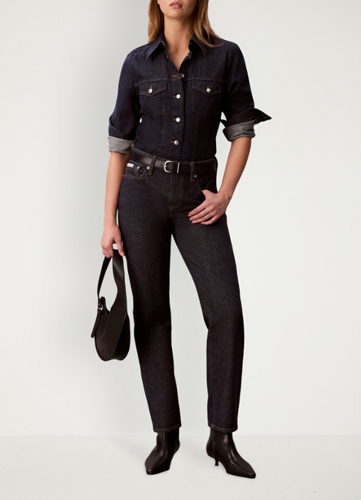 Calvin Klein Blouse van denim - voorkant 6 indigo