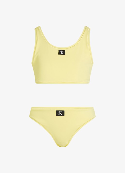Calvin Klein Bralette met logo en slip in set - voorkant geel
