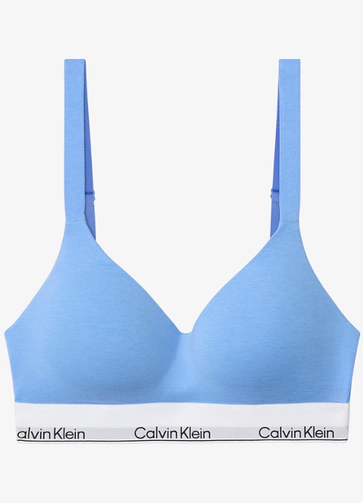 Calvin Klein Bralette met logoband - voorkant 2 lichtblauw