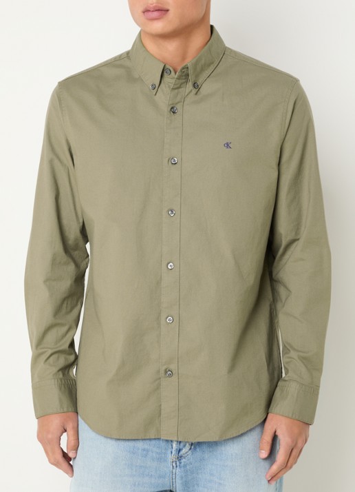 Calvin Klein Classix Oxford regular fit overhemd met logoborduring - detail 2 zand