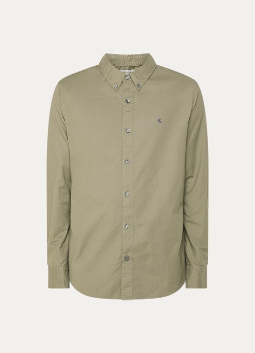 Calvin Klein Classix Oxford regular fit overhemd met logoborduring - voorkant 3 zand