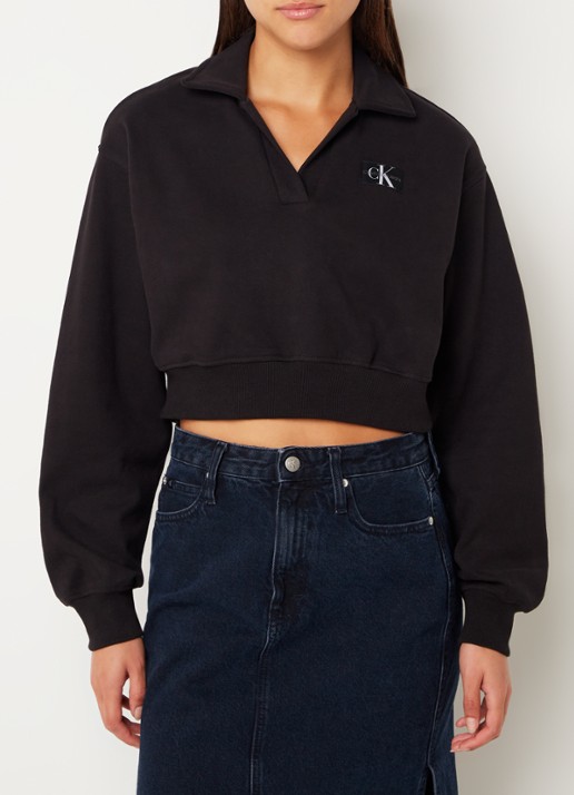Calvin Klein Cropped sweater met logo  - detail 3 zwart