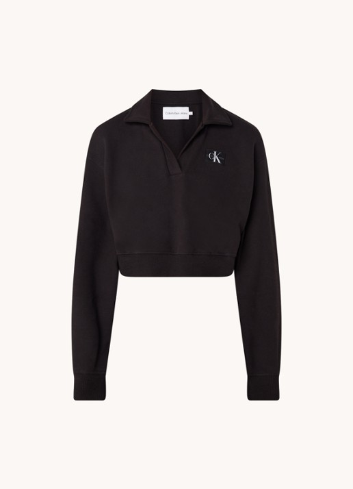 Calvin Klein Cropped sweater met logo  - voorkant zwart