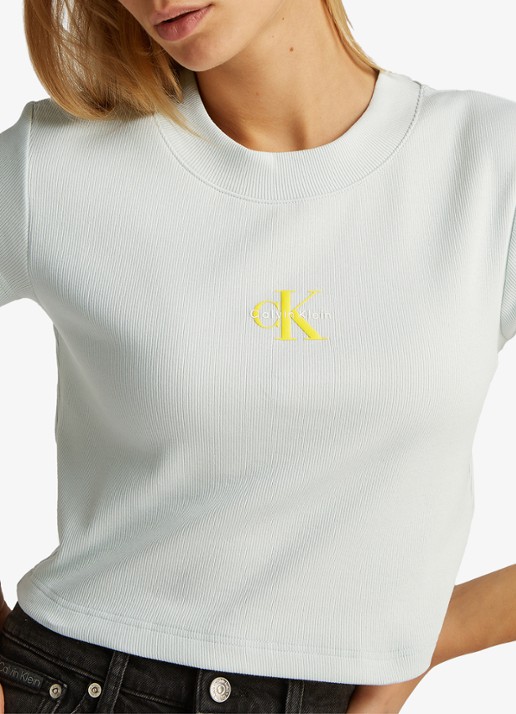 Calvin Klein Cropped T-shirt met logo - detail 3 mint