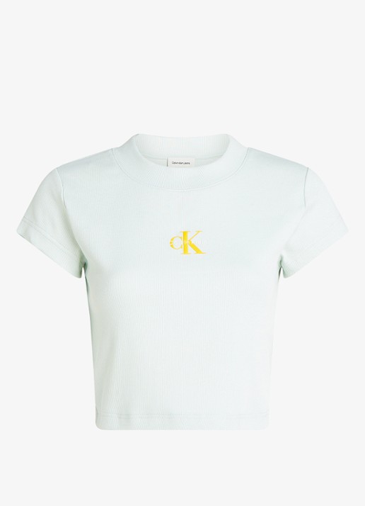 Calvin Klein Cropped T-shirt met logo - voorkant 4 mint