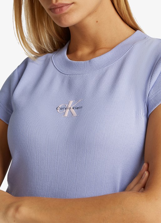 Calvin Klein Cropped T-shirt met logo - detail 4 lavendel