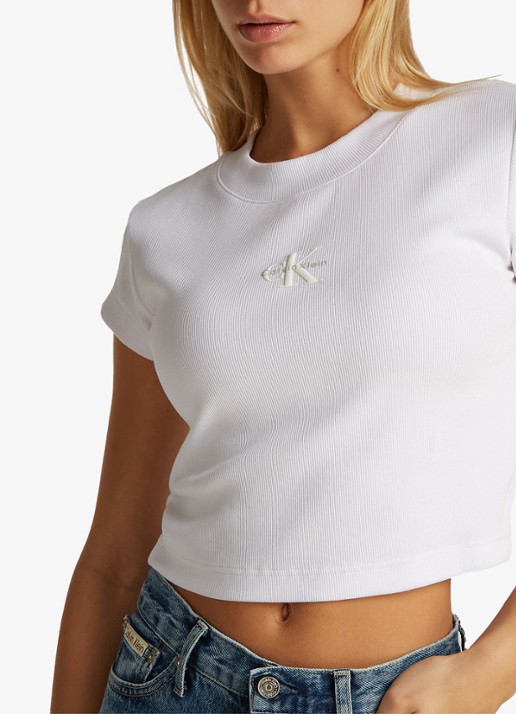 Calvin Klein Cropped T-shirt met logo - detail 3 wit