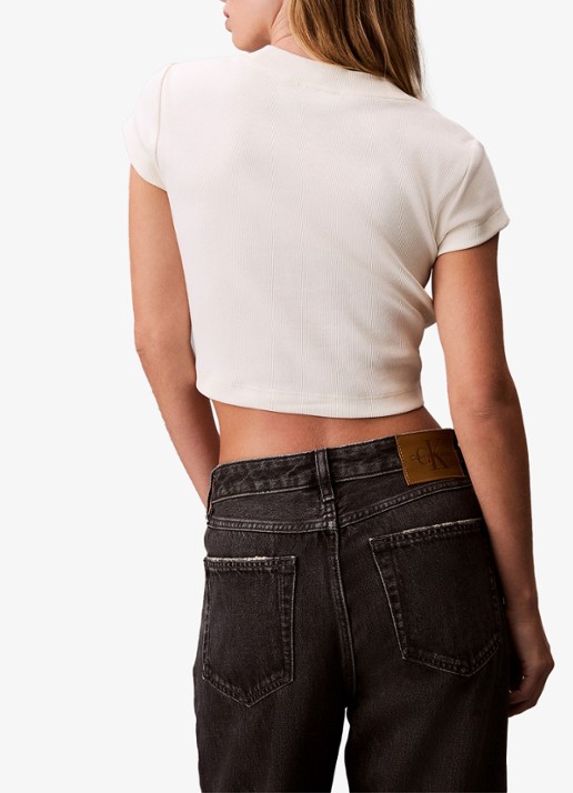 Calvin Klein Cropped T-shirt met logo - achterkant 2 beige