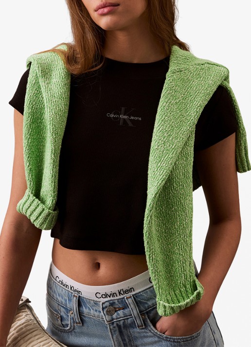 Calvin Klein Cropped T-shirt met logo - detail 6 zwart