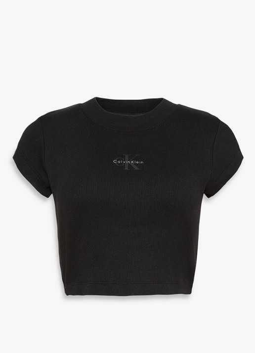 Calvin Klein Cropped T-shirt met logo - voorkant 10 zwart