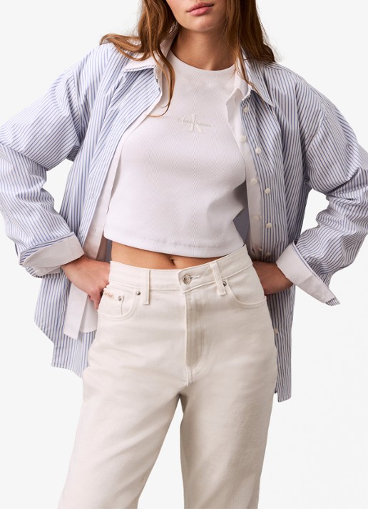 Calvin Klein Cropped T-shirt met logo - detail 6 gebroken wit