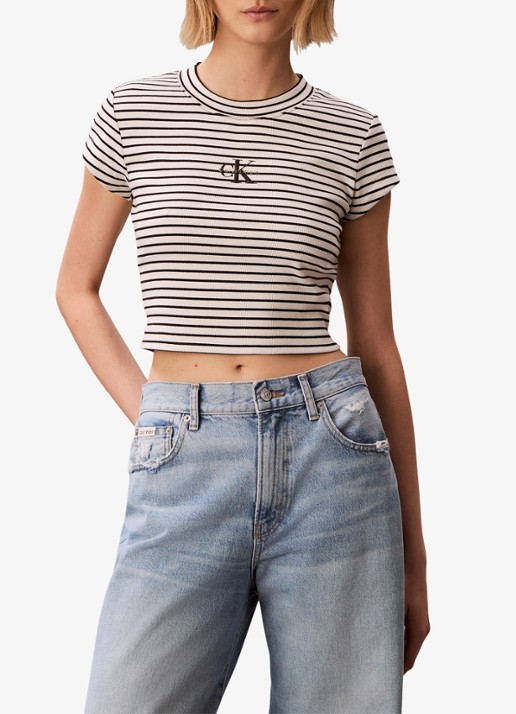 Calvin Klein Cropped T-shirt met logoborduring en streepprint