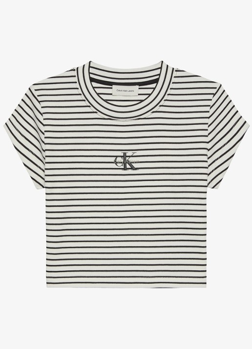 Calvin Klein Cropped T-shirt met logoborduring en streepprint - voorkant 4 zwart