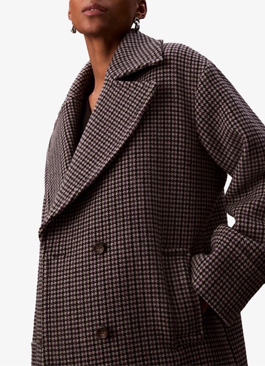 Calvin Klein Double-breasted mantel met pied-de-poule dessin - detail 4 grijs