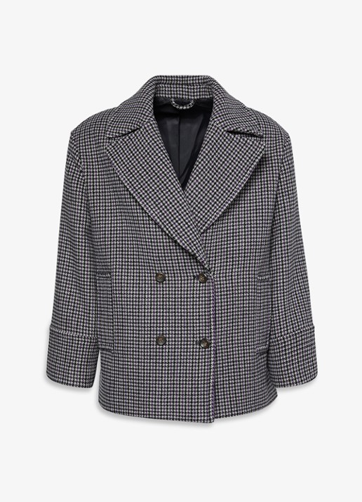 Calvin Klein Double-breasted mantel met pied-de-poule dessin - voorkant grijs
