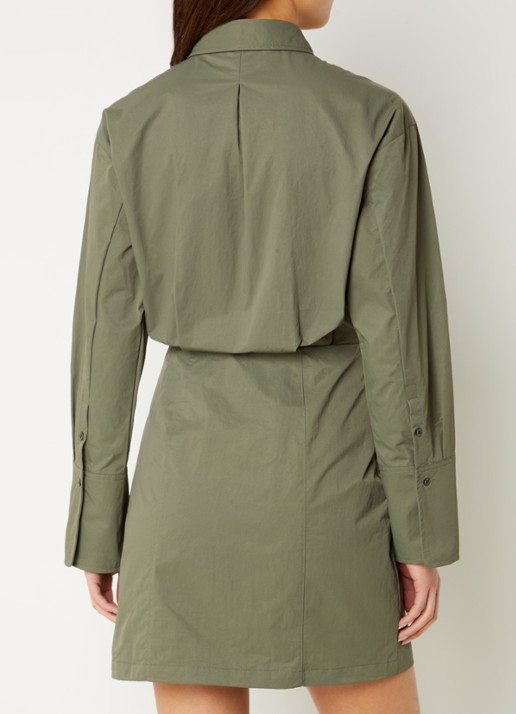 Calvin Klein Dusty mini blousejurk met logo - achterkant legergroen