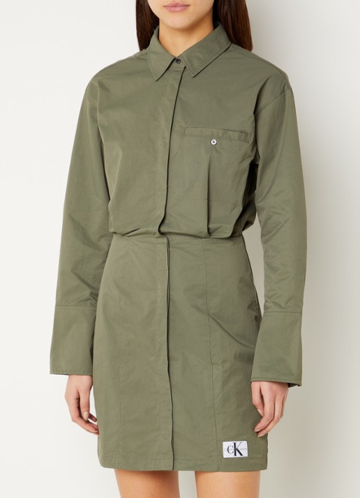 Calvin Klein Dusty mini blousejurk met logo - detail 2 legergroen