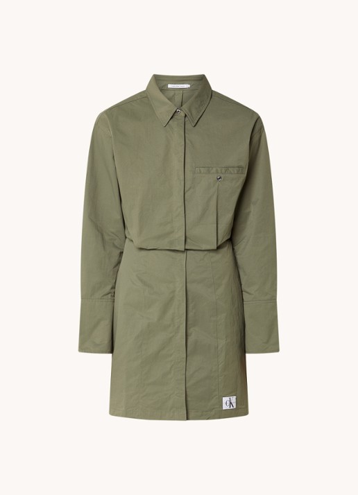 Calvin Klein Dusty mini blousejurk met logo - voorkant 3 legergroen