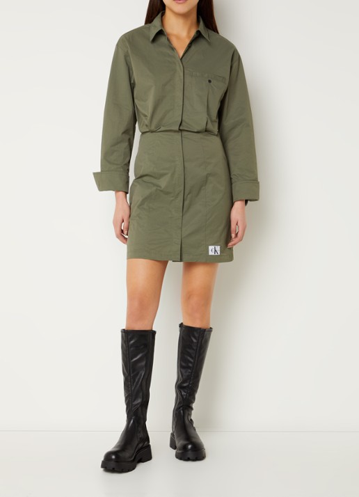 Calvin Klein Dusty mini blousejurk met logo - voorkant 4 legergroen
