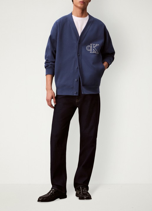 Calvin Klein Fijngebreid vest met logo - voorkant 6 blauwgrijs