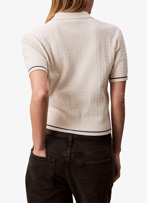 Calvin Klein Fijngebreide trui met gestreept detail - achterkant 6 gebroken wit
