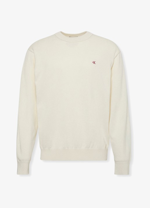 Calvin Klein Fijngebreide trui met logo - voorkant gebroken wit