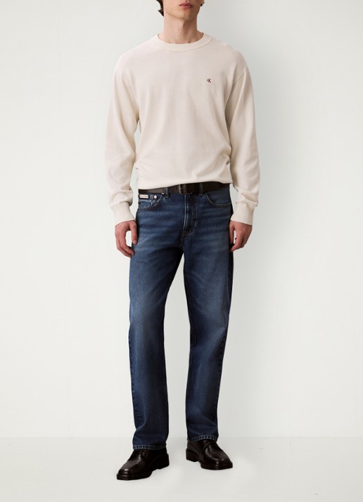Calvin Klein Fijngebreide trui met logo - voorkant 2 gebroken wit