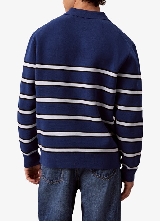 Calvin Klein Fijngebreide trui met streepprint - achterkant 6 staalblauw