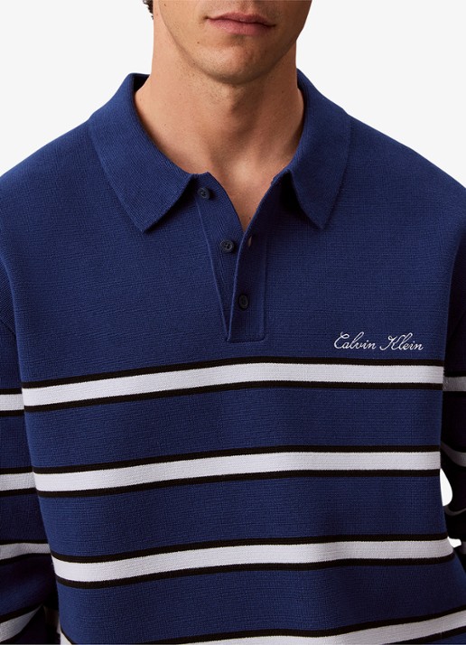 Calvin Klein Fijngebreide trui met streepprint - detail 5 staalblauw