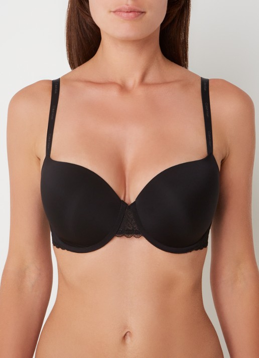 Calvin Klein Flirty voorgevormde balconette bh met kant - detail zwart