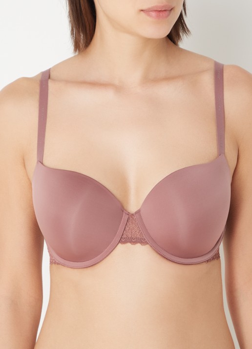 Calvin Klein Flirty voorgevormde balconette bh met kant - detail bordeauxrood