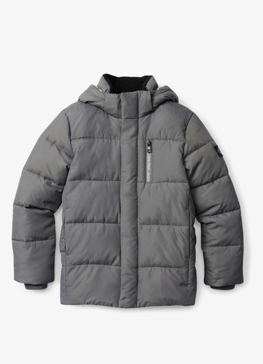 Calvin Klein Gewatteerde jas met afneembare capuchon - voorkant middengrijs