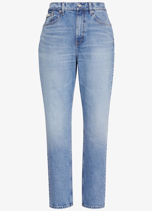 Calvin Klein High waist cropped mom jeans met medium wassing - voorkant donkerblauw