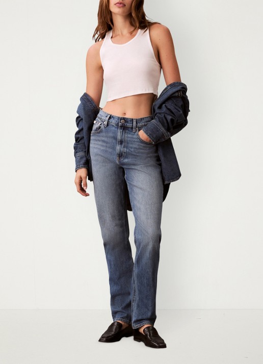 Calvin Klein High waist cropped mom jeans met medium wassing - voorkant 2 donkerblauw