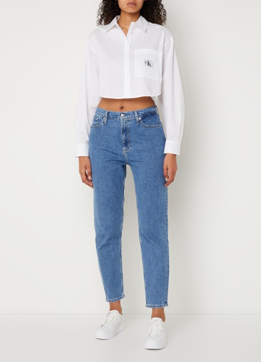 Calvin Klein High waist cropped mom jeans met medium wassing - voorkant 5 indigo