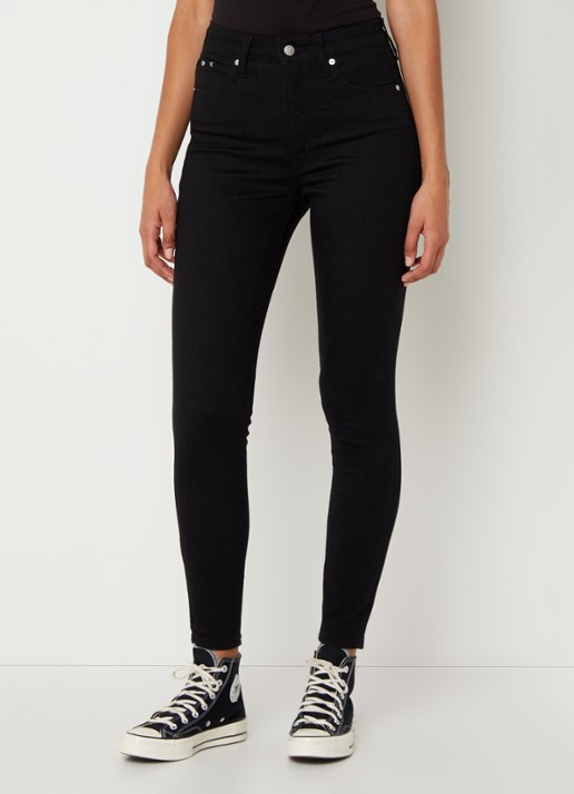 Calvin Klein High waist skinny  jeans met gekleurde wassing - detail 4 zwart