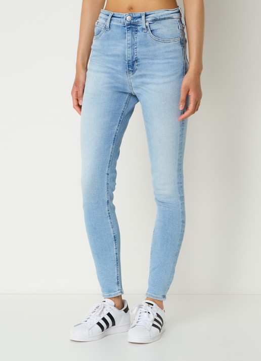 Calvin Klein High waist skinny jeans met lichte wassing - detail 3 indigo