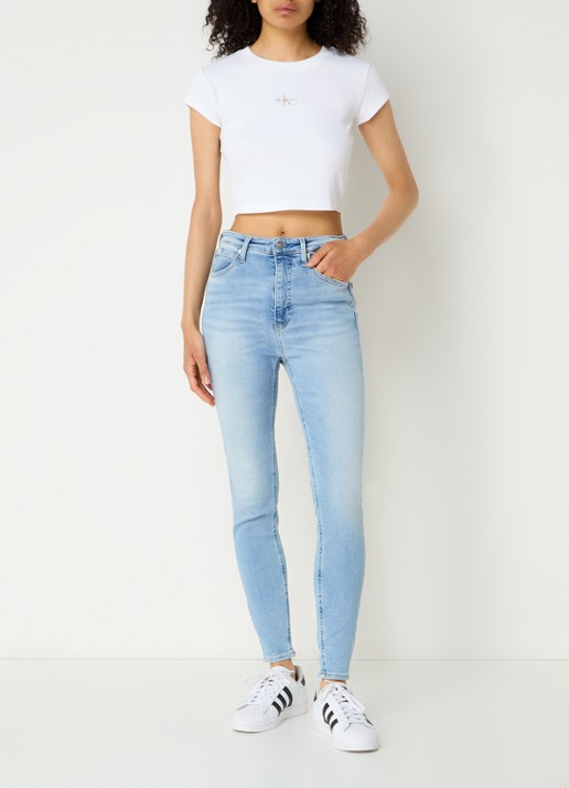 Calvin Klein High waist skinny jeans met lichte wassing - voorkant 2 indigo