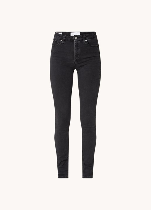 Calvin Klein High waist skinny jeans met stretch  - voorkant diepzwart