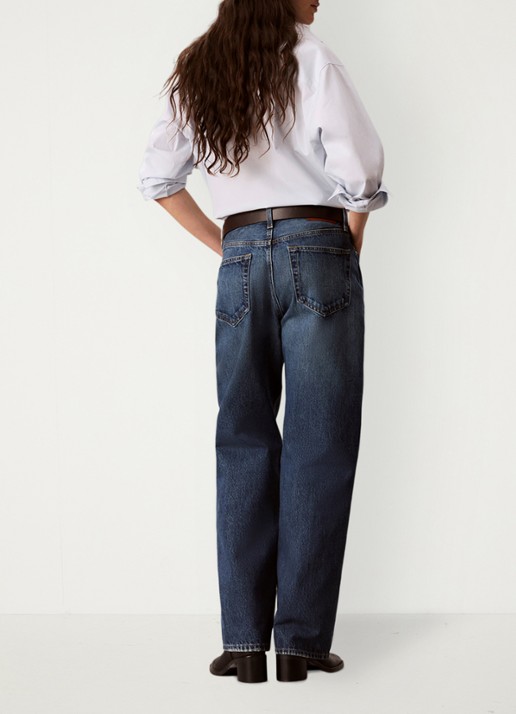 Calvin Klein High waist straight fit jeans met medium wassing - achterkant 3 donkerblauw