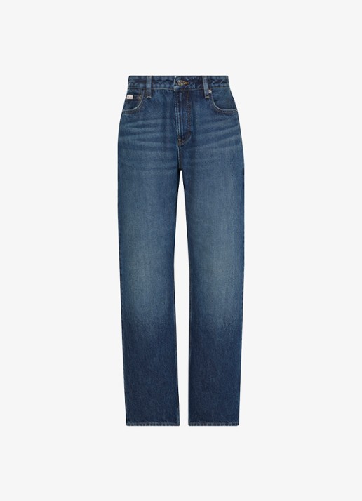 Calvin Klein High waist straight fit jeans met medium wassing - voorkant donkerblauw