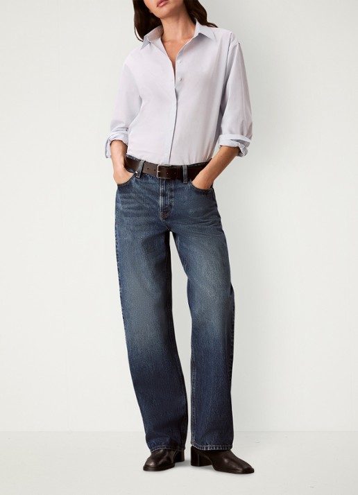 Calvin Klein High waist straight fit jeans met medium wassing - voorkant 2 donkerblauw