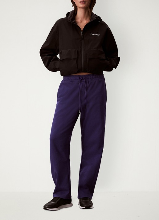 Calvin Klein High waist straight fit joggingbroek met steekzakken - voorkant 3 donkerblauw