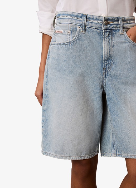 Calvin Klein High waist wide fit korte broek van denim - detail 2 fresh water-yp3 /  blauw